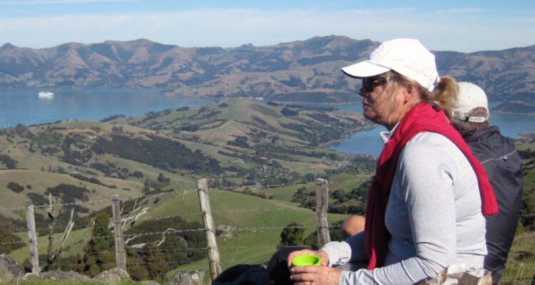 Woman looking out over the banks Peninsula.
